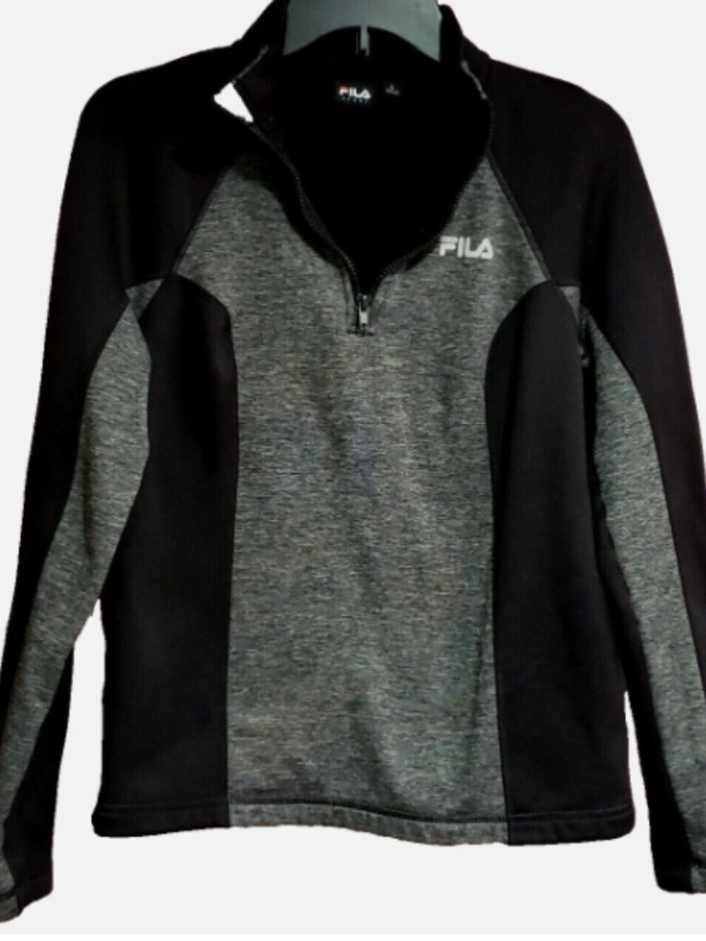 Fila Sport Running 1/4 Zip Pullover Jacket Black & Gray w/Fleece Lining Size S
